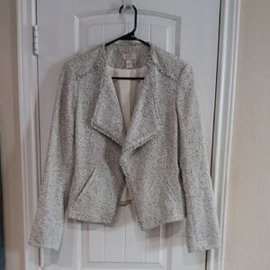 LOFT Women's Cream Tweed Frayed Edge Open Front Blazer